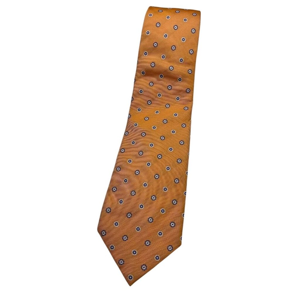 BARBA 7fold Men's 100% Silk Necktie LUXURY Tie Orange Geometric W:4" EUC